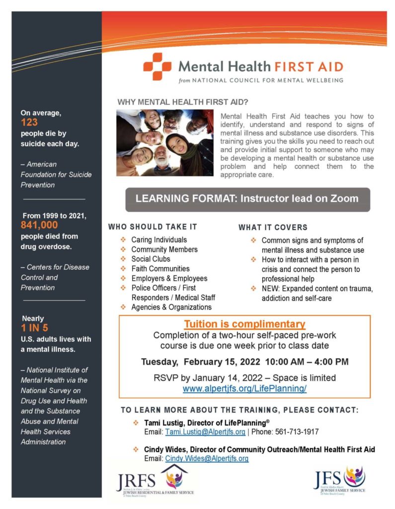 LifePlanning Workshop -- February 15 Mental Health First Aid Training Workshop